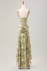 Grünes großes Blumen Meerjungfrauen Korsett Hochzeitsgastkleid